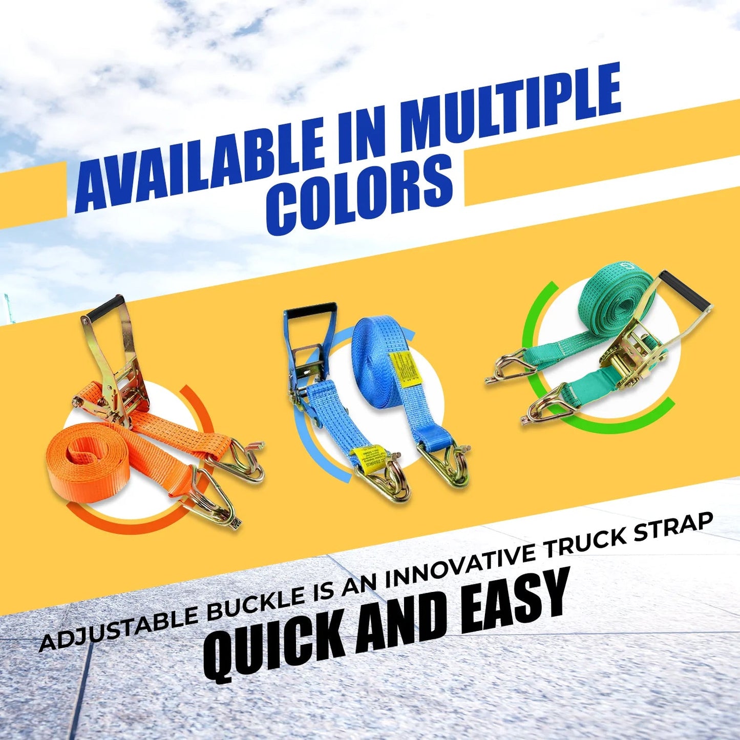 Swan Hook A3 Steel Heavy Duty Ratchet Tie Down Straps, 3 Colour Options