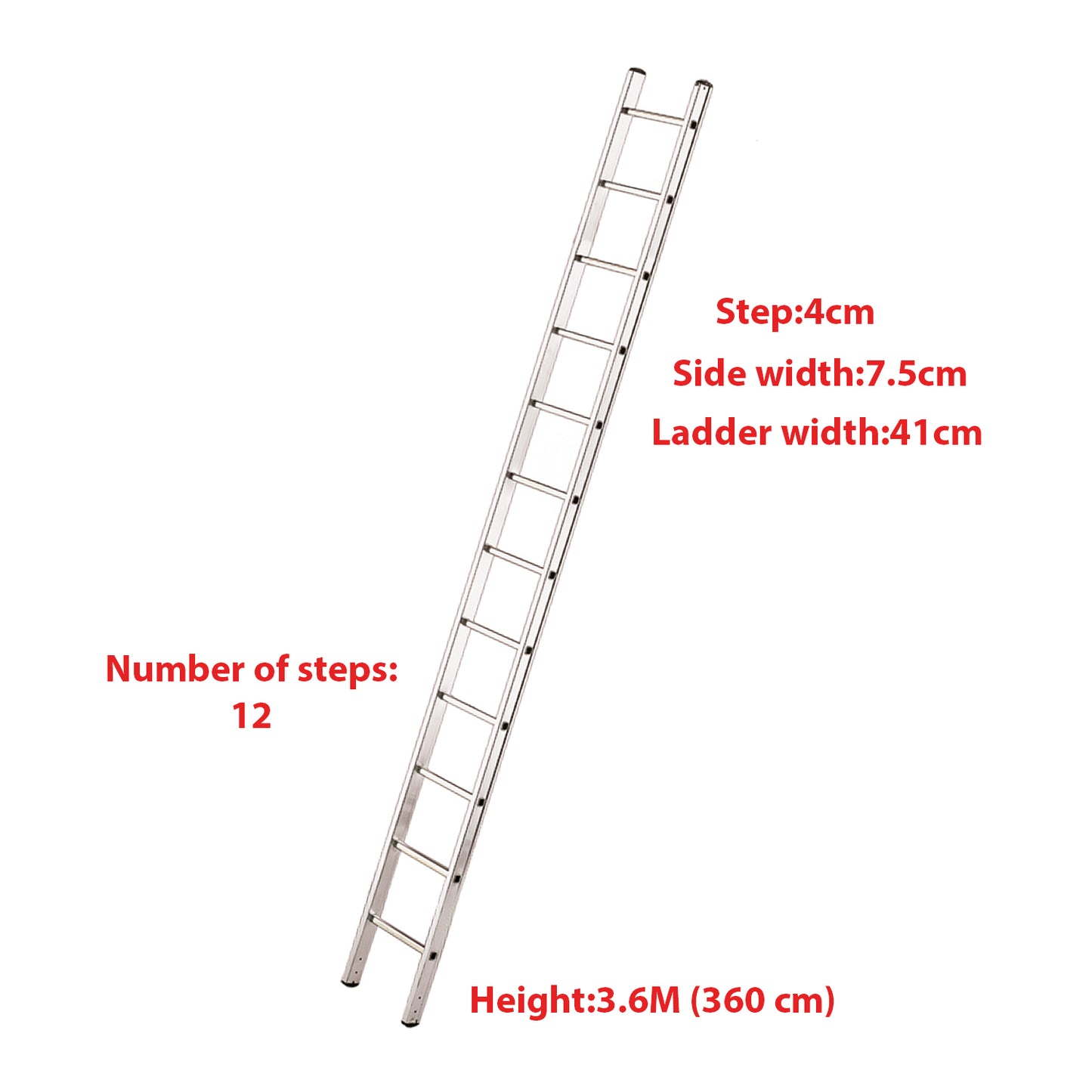 3.6M Industrial Standard 12 Step 150kg Aluminium Ladder for Roofs & Scaffolding